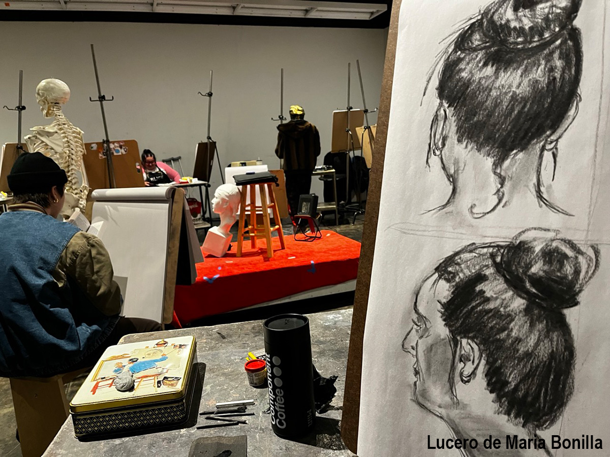 students in drawing class